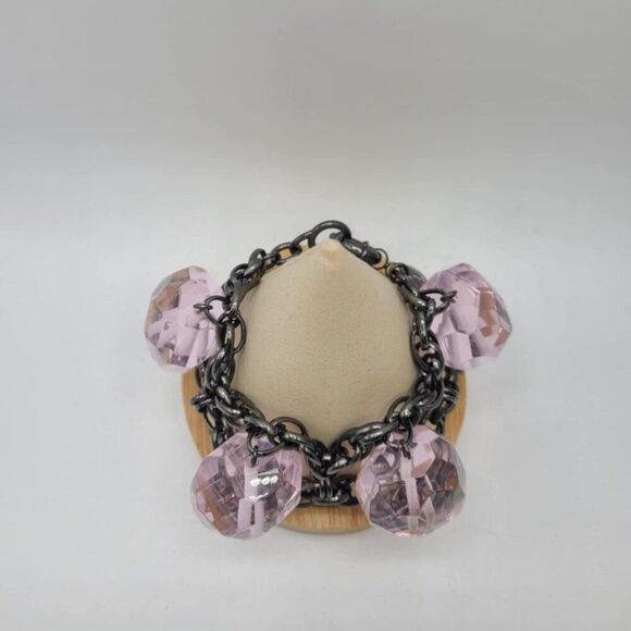 J Crew Oversize Pink/Purple Glass Chunky Bracelet - Picture 6 of 12
